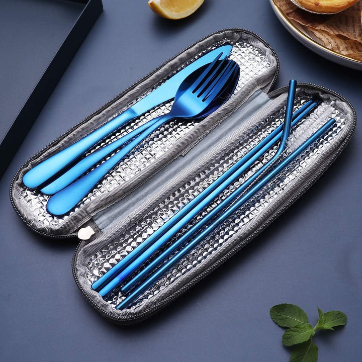 Luvikno | Bestikksett GoCutlery | 4-delt for på farten | Rustfritt stål & BPA-fritt | Med transportcase
