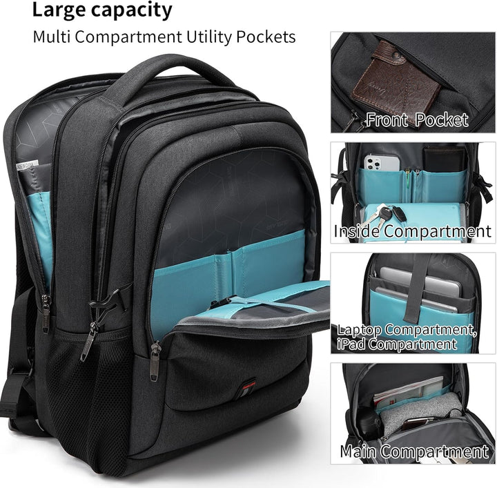 Vanntett reise laptop ryggsekk med USB-port og organisert lagring | Luvikno