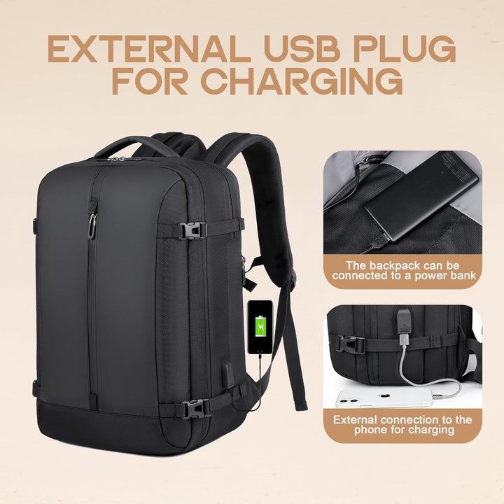 40L Utvidbar Vanntett Reiseryggsekk med USB-port og 17” Laptop-futteral – AirVoyage | Luvikno