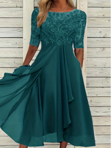 Luvik | Chiffon-tikkimuotti pitsi-hollow-out mekko naisille