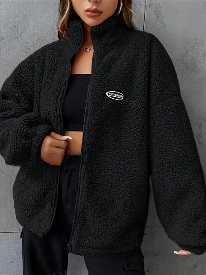 Luvik | Loose fit teddy jacket with zipper, stylish drop sleeves