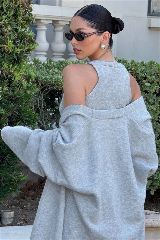 Luvik | Harmaa neuleliivi & maksihame kolmiosainen asu