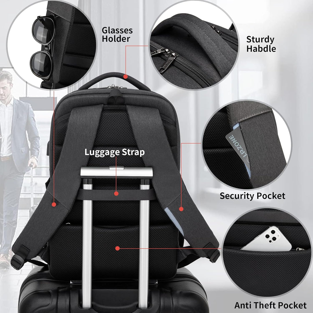Vanntett reise laptop ryggsekk med USB-port og organisert lagring | Luvikno