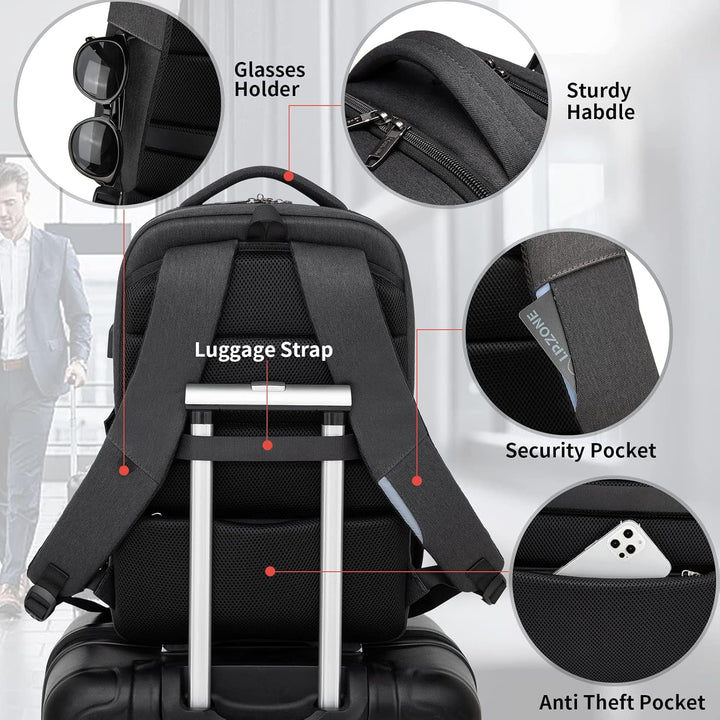 Vanntett reise laptop ryggsekk med USB-port og organisert lagring | Luvikno