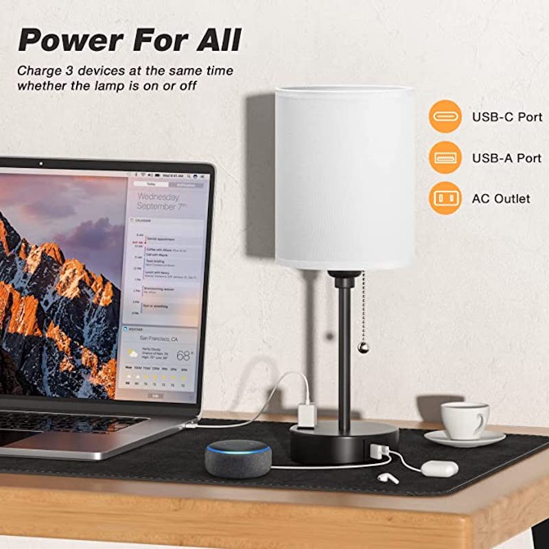 Luvikno | Elegant Bordlampe med Smarte Ladealternativer og Tre Farger