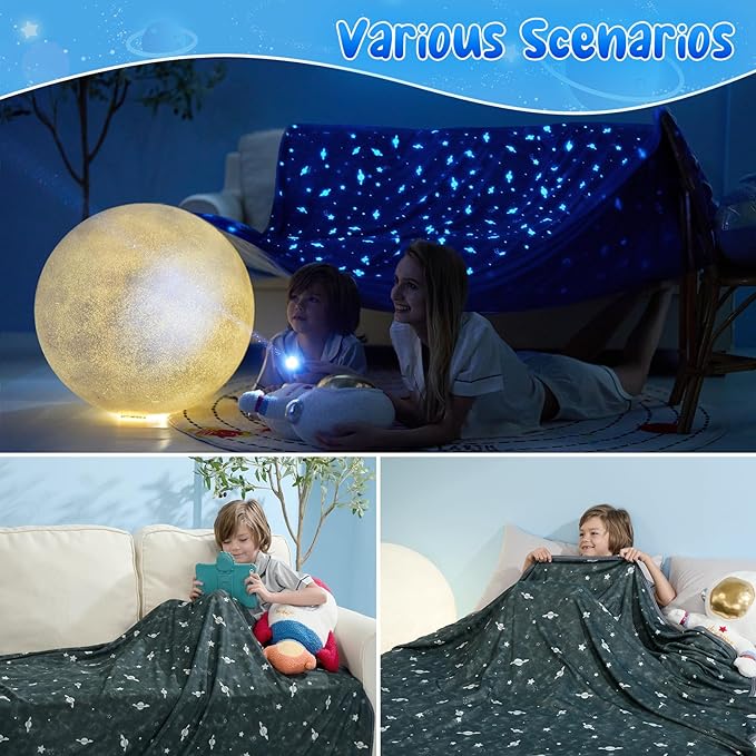 Glow-in-the-Dark Kjøleteppe For Barn– Q-Max > 0.5, Dobbeltsidig Farge Svart | Luvikno