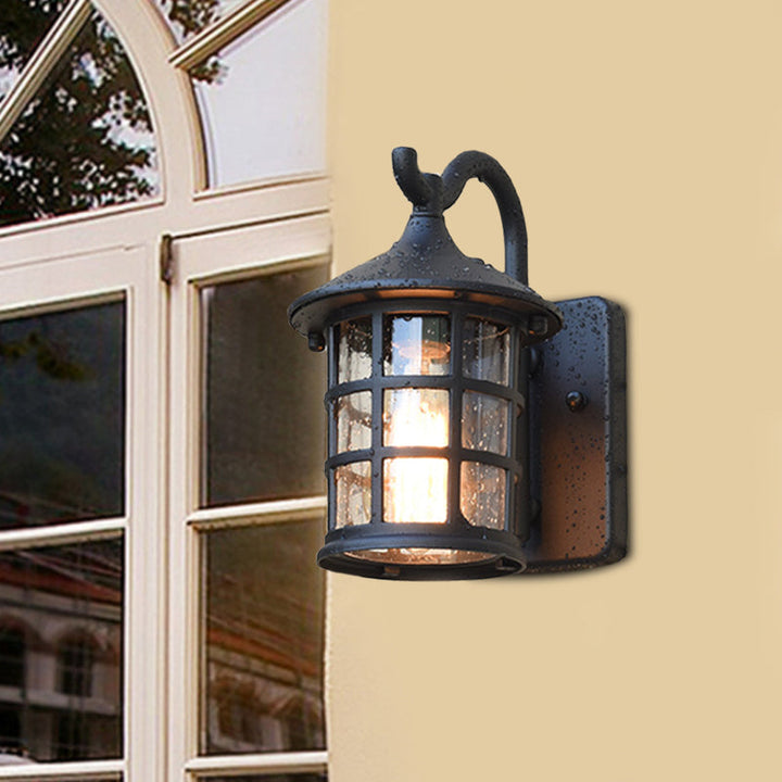 Seedet Glass Lantern Vegglampe Landsby Enkelt Lys Utendørs Vegglampe i Bronse/Svart | Luvikno