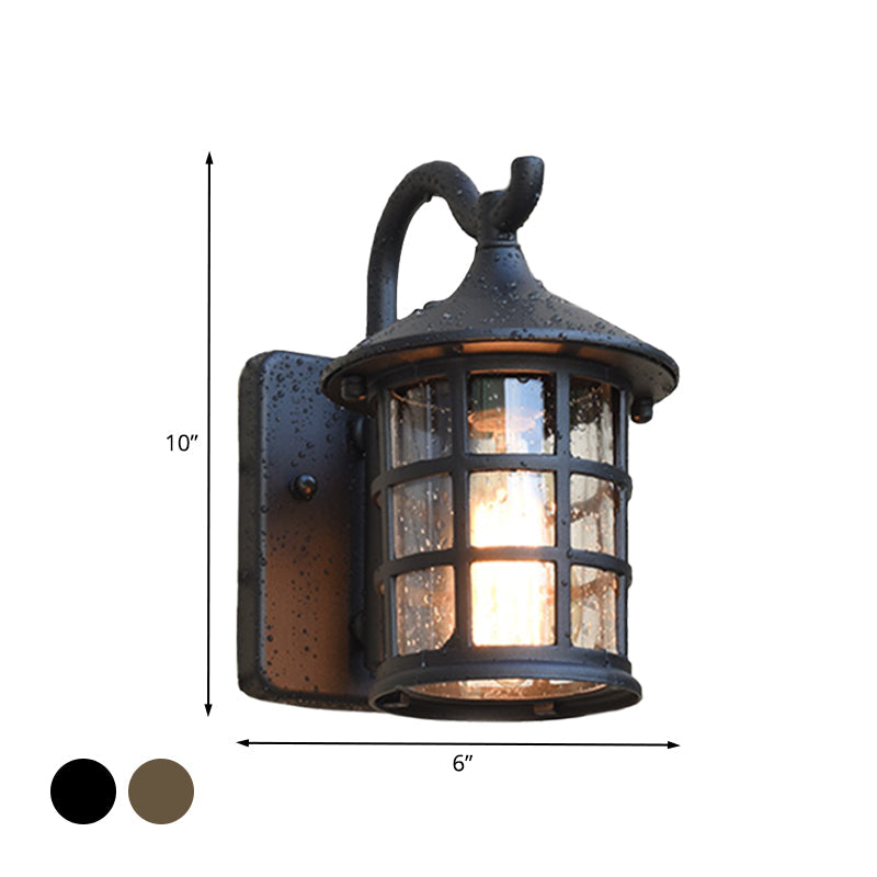 Seedet Glass Lantern Vegglampe Landsby Enkelt Lys Utendørs Vegglampe i Bronse/Svart | Luvikno