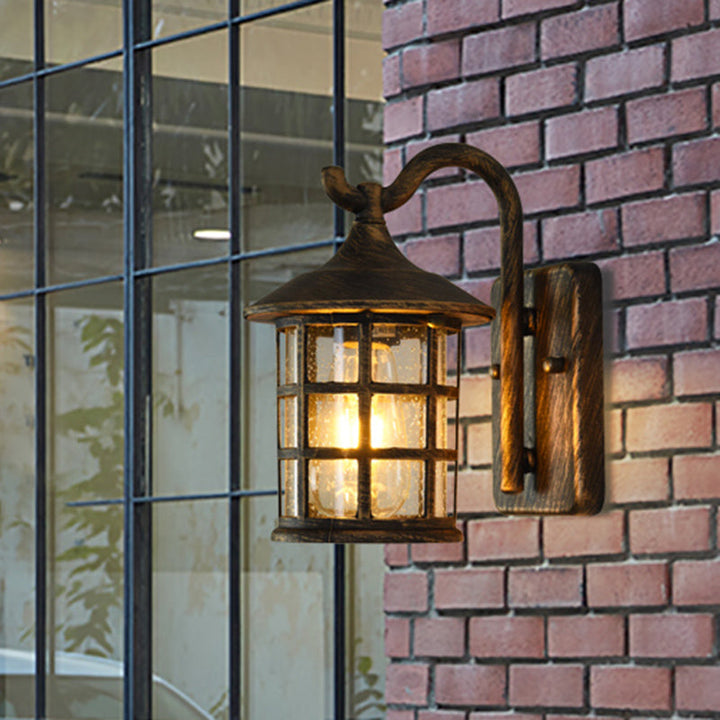 Seedet Glass Lantern Vegglampe Landsby Enkelt Lys Utendørs Vegglampe i Bronse/Svart | Luvikno