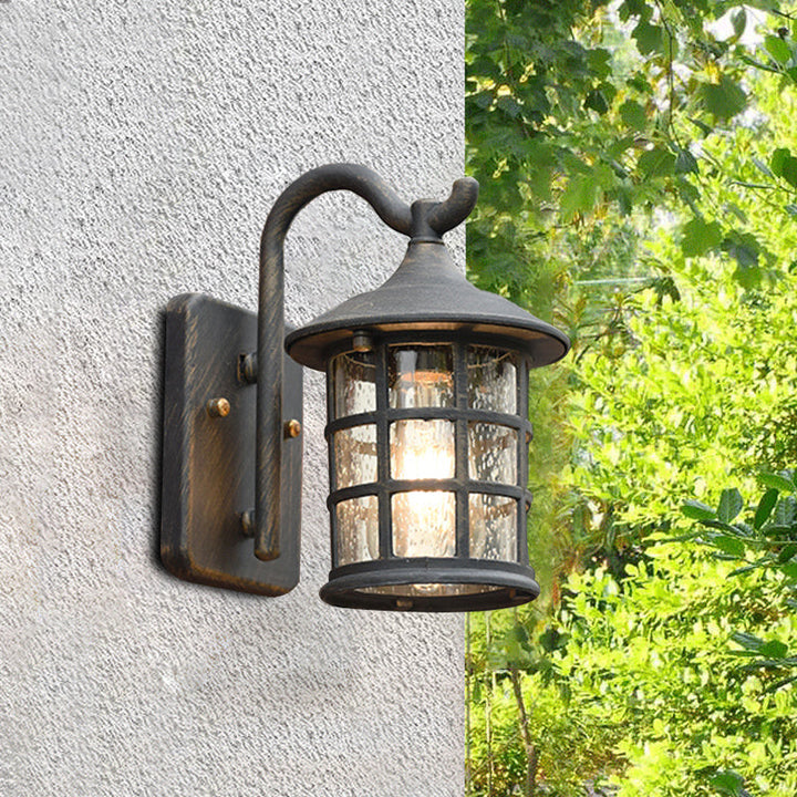 Seedet Glass Lantern Vegglampe Landsby Enkelt Lys Utendørs Vegglampe i Bronse/Svart | Luvikno