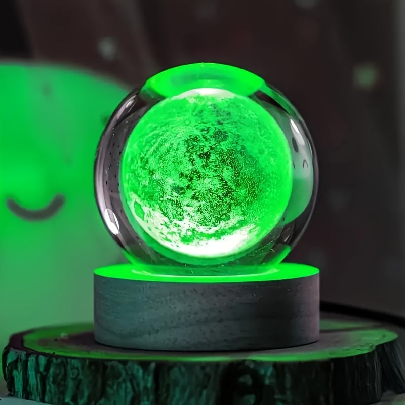 LumiSphere - Luksus 3D Krystall Bordlampe med Trebase Luvikno