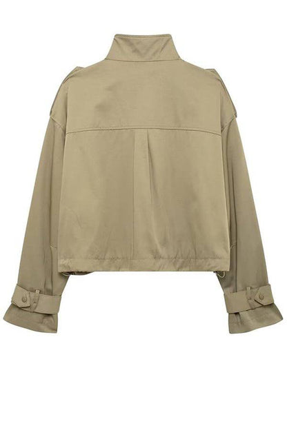 Luvik | Charm Strap Details Tasku Cargo Tyyli Vetoketju Rento Takki