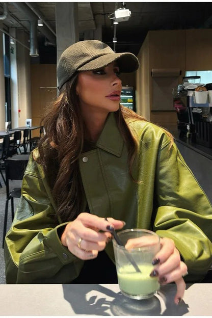 Luvik | Vihreä keinonahkajakki