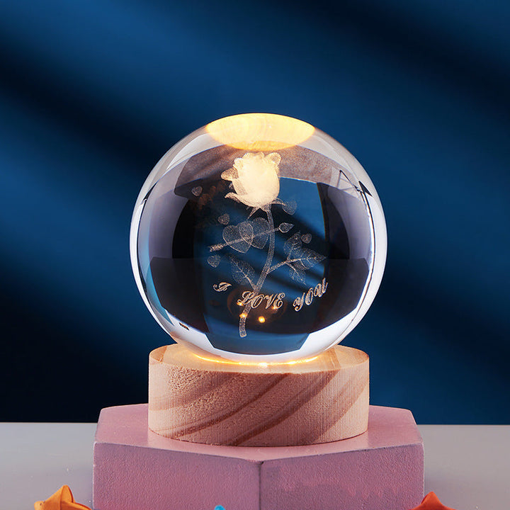 3D Krystall Ball Nattlampe Luvikno
