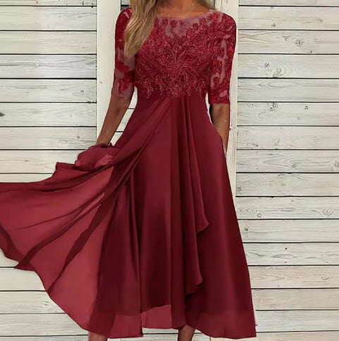 Luvik | Chiffon-tikkimuotti pitsi-hollow-out mekko naisille