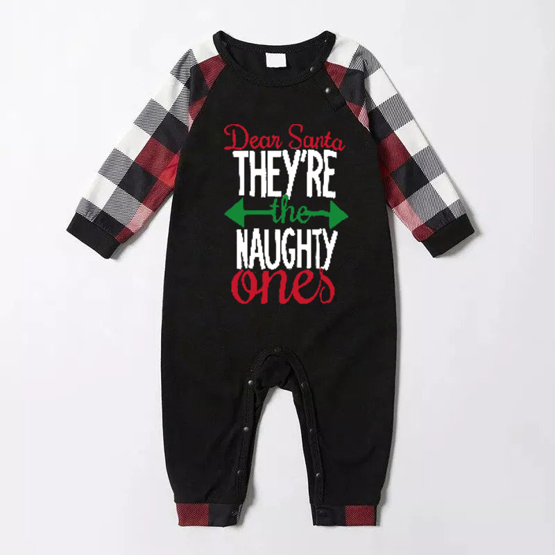 Luvik | Joulu yhteensopivat perhepuvut kirjainprintti musta valkoinen ruudullinen pyjamapaketti 2025