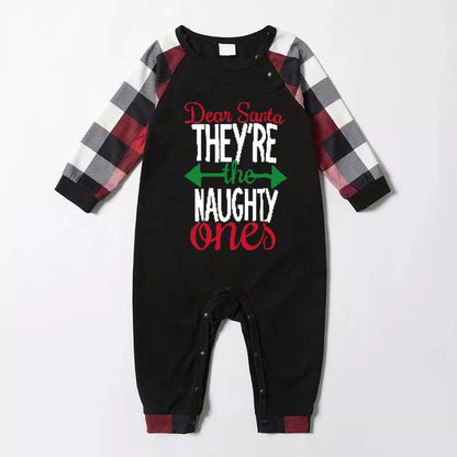 Luvik | Joulu yhteensopivat perhepuvut kirjainprintti musta valkoinen ruudullinen pyjamapaketti 2025