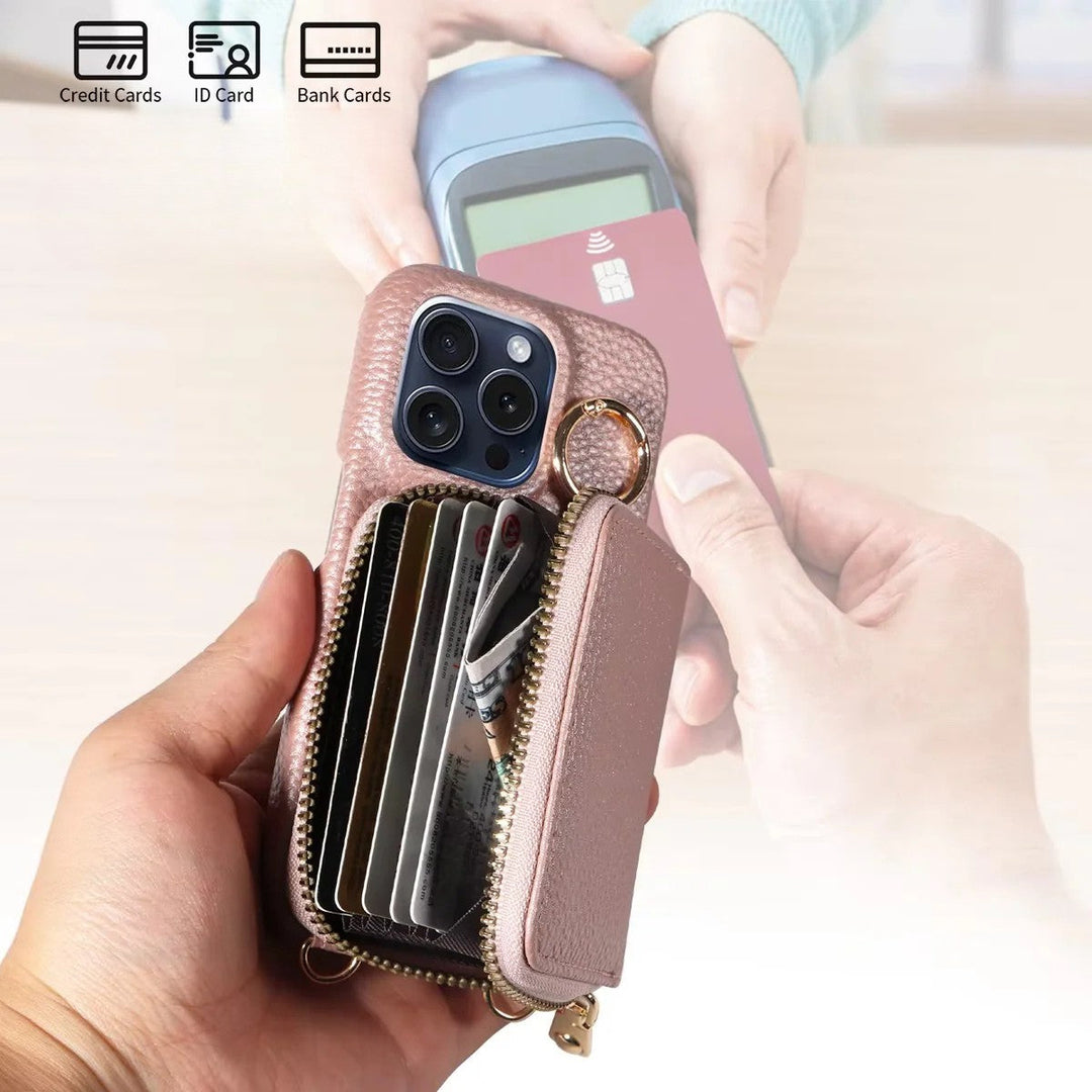 Premium lær Multi-Function iPhone-deksel med anti-degauss beskyttelse Luvikno