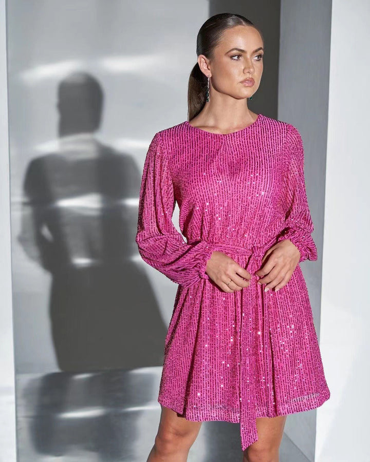 Luvik | Tyylikäs glittervyöruusukuvioinen mekko