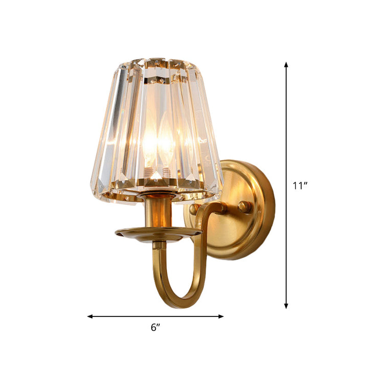 Moderne Kjegle Vegglampe 1 Hode K9 Krystall Vegglysestake i Gull med Buearm | Luvikno