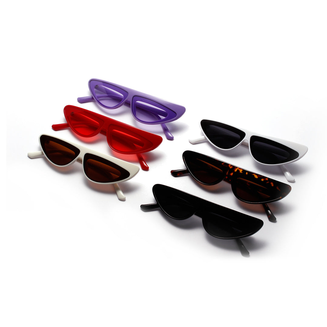 Dame Cat-Eye solbriller med trendy asymmetrisk design Luvikno