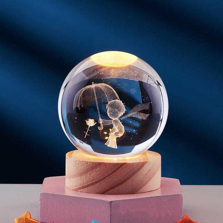 3D Krystall Ball Nattlampe Luvikno