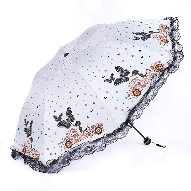 Damen Sonnenschutzschirm mit romantischem Schmetterlingsdesign Luvikno