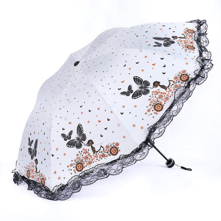 Damen Sonnenschutzschirm mit romantischem Schmetterlingsdesign Luvikno