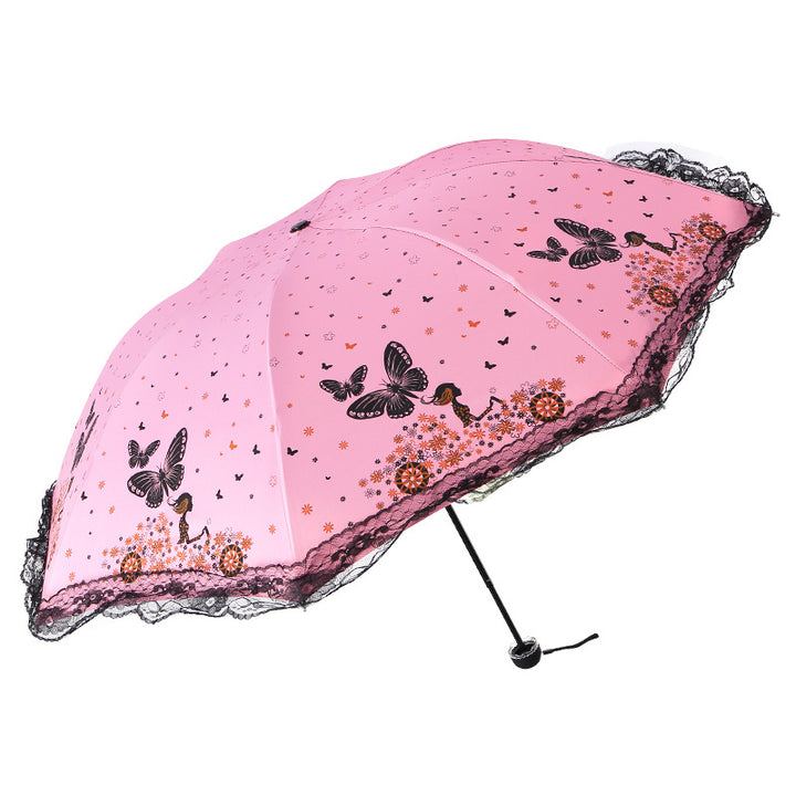Damen Sonnenschutzschirm mit romantischem Schmetterlingsdesign Luvikno