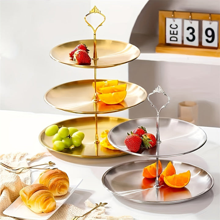 SteelTower - Elegant Triple Serving Plate for Parties Luvikno