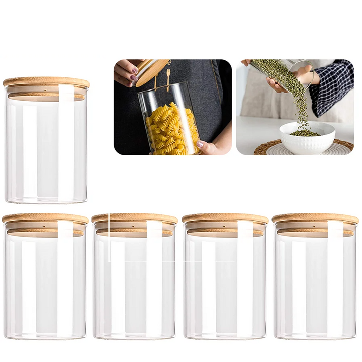 PureVorrat Glass Container Set – Oppbevaringskrukker med Trellokk | Tett og Stilfull | Moderne Kjøkkenoppbevaring | Luvikno