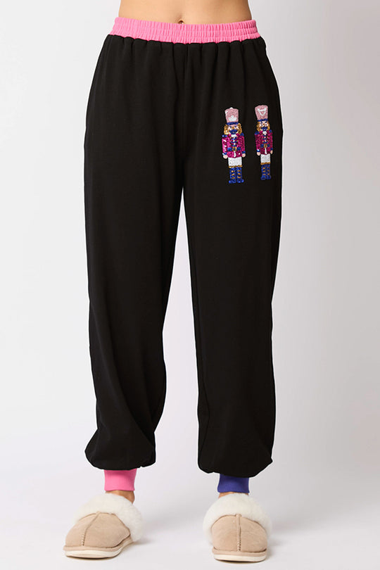 Luvik | Joulupukki, paljetti, vapaa-ajan collegepaita ja joustavat vyötärö, löysät taskuhousut setti