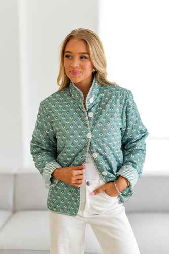 Luvik | Trykt Pufferjakke - Teal Green