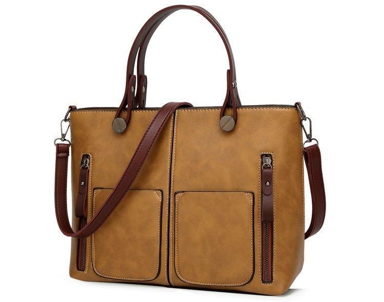 Cera - Dobbel Frontlomme Vintage Tote Håndveske | Luvikno