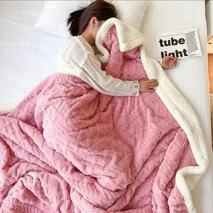 Luvikno | Tykk lammeull vinter fleece teppe - LuxyCozy