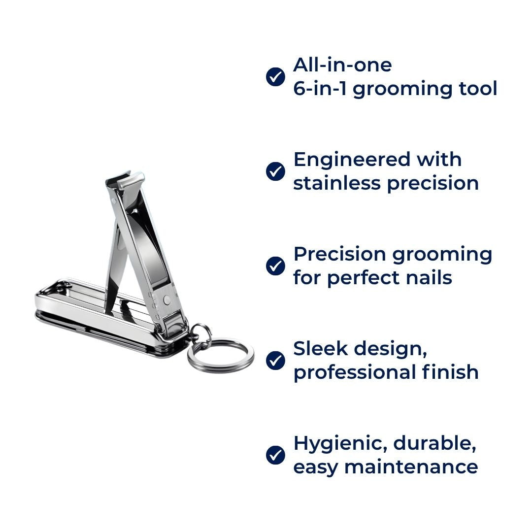 Funksjon Nail Clipper Tool – 6-i-1 Grooming Gadget – Premium Rustfritt Stål – Kompakt Reisebærer for Travle Profesjonelle Luvikno