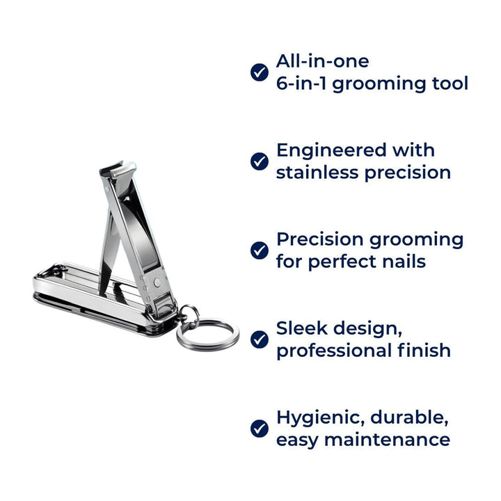 Funksjon Nail Clipper Tool – 6-i-1 Grooming Gadget – Premium Rustfritt Stål – Kompakt Reisebærer for Travle Profesjonelle Luvikno