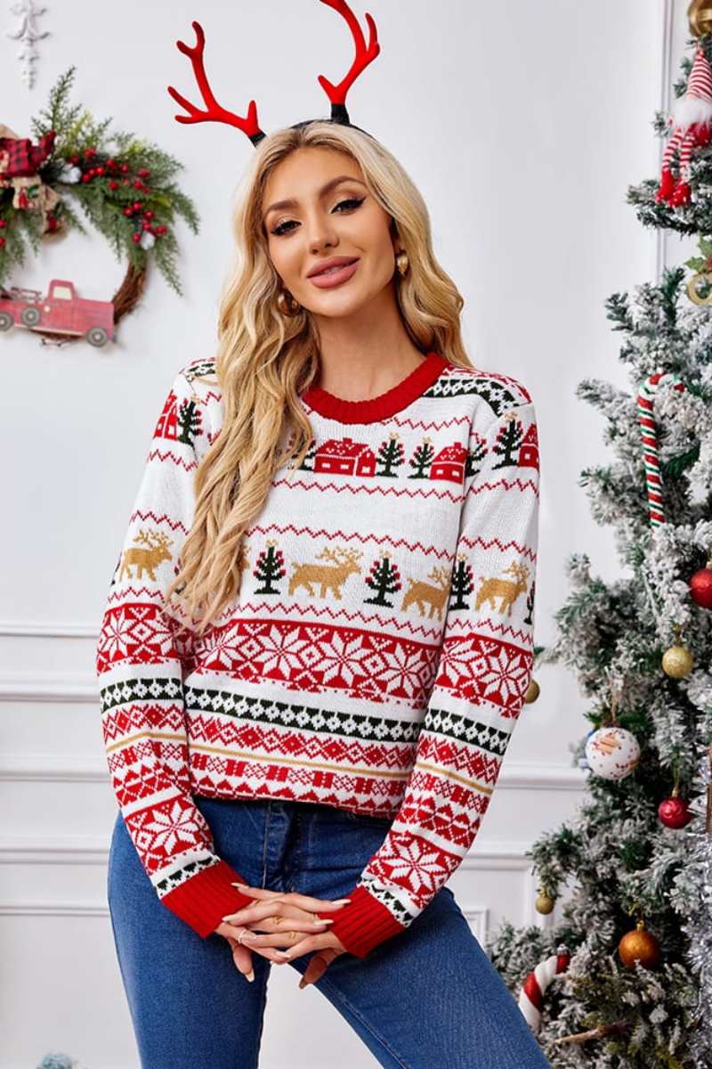 Luvik | Juleinspirert rundhals brodert genser