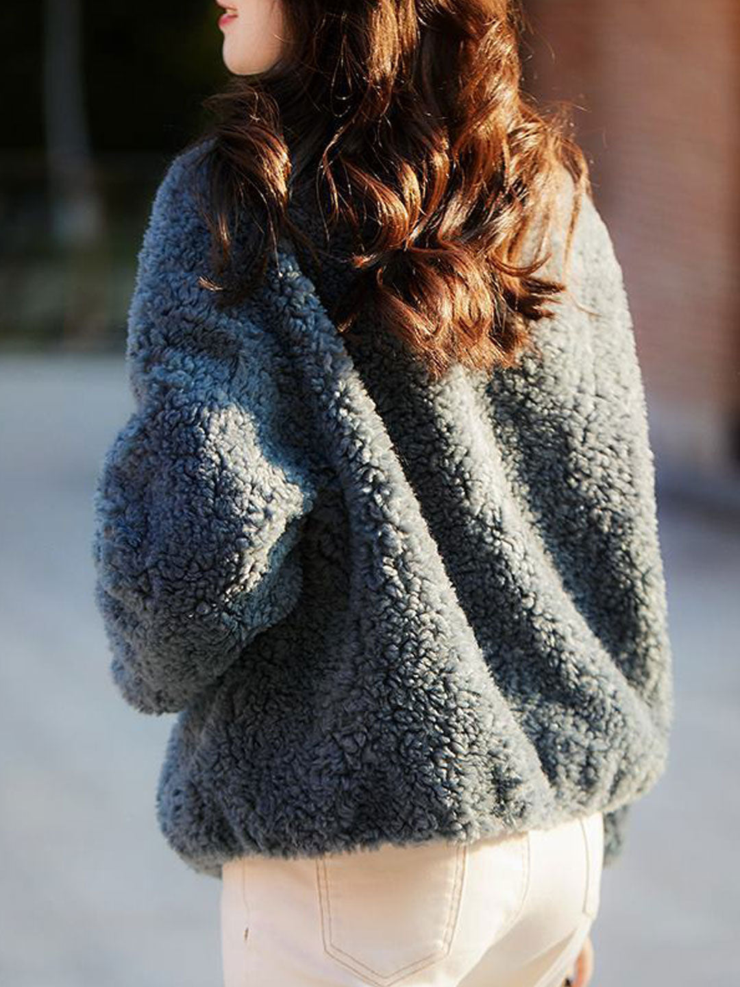 Luvik | Rento yhdenvärinen teksturoitu fleecetakki