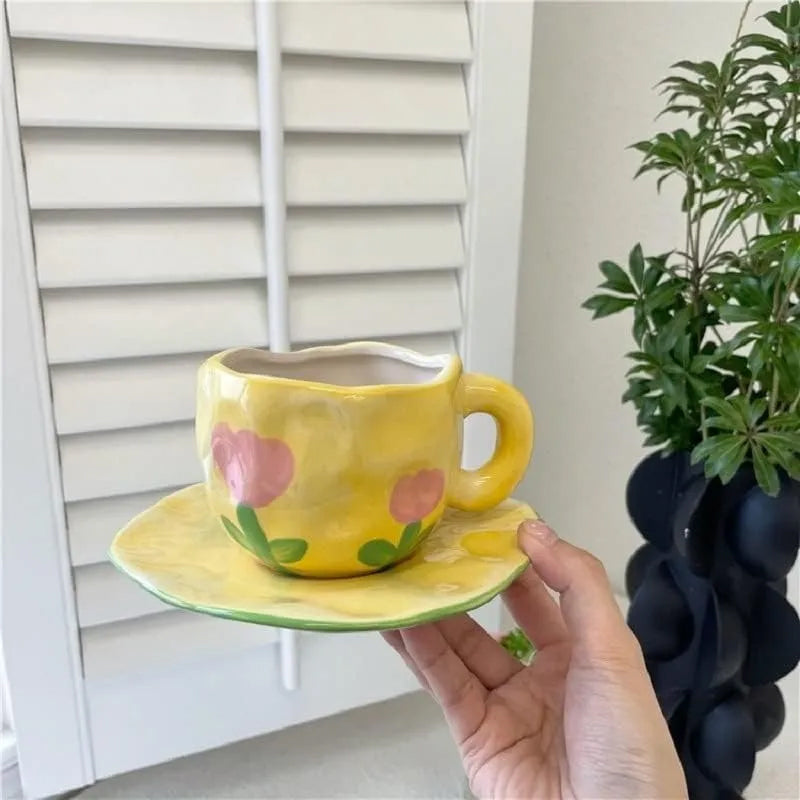 Håndmalt kreativ kaffekopp, keramisk tekopp og fatsett | Luvikno