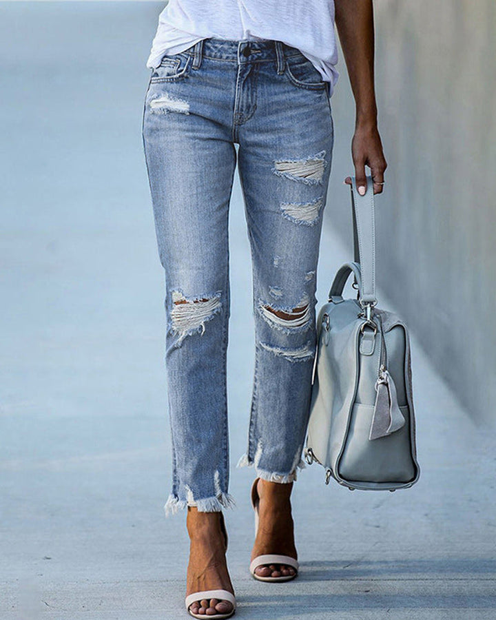 Luvik | Kvinner Rutete Hullet Jeans Denim