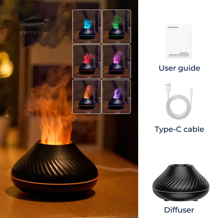FlameGlow Luftfukter Aromaterapi Diffuser | Tilfører Fuktighet - Lindrer Tørr Luft - Hjelper med å Slappe Av - Stille Diffuser for Hjem eller Kontor Luvikno