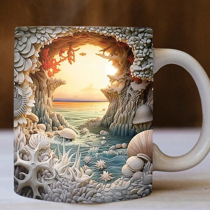 3D Ocean Beach Break Through Theme Kaffeekopp | Luvikno