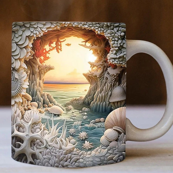 3D Ocean Beach Break Through Theme Kaffeekopp | Luvikno