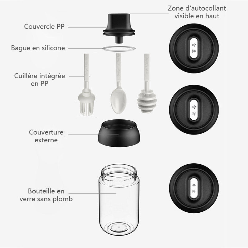 Glass condimentskrukke med skje | Luvikno