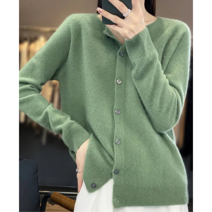 Luvik Damer Rundhalset Cardigan Kashmir Strikket