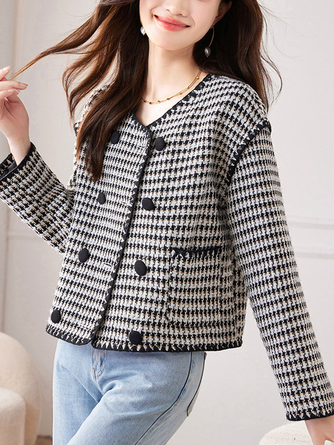 Luvik | Klassisk Rund Hals Tweed Jakke