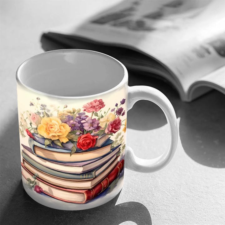 3D Kunstnerisk Vakker Floral Bøker Kaffe Krus - Bokelsker Gave | Luvikno