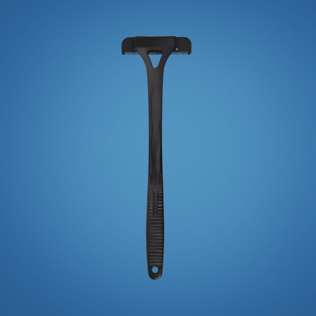 Ekstra-lang håndtak rekkevidde – Skarpe rustfrie blader – Jevn smertefri barbering – Uanstrengt DIY grooming for menn Luvikno