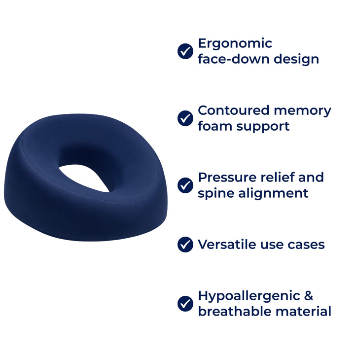 FaceEase | Face‑Down Pillow – Trykkavlastende støtte – Konturert minneskum – Ideell for massasje, skjønnhet og mage-sovende Luvikno